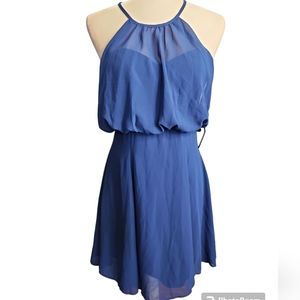 Lulu's Royal Blue Sweetheart Neckline with Sheer Overlay Halter Dress